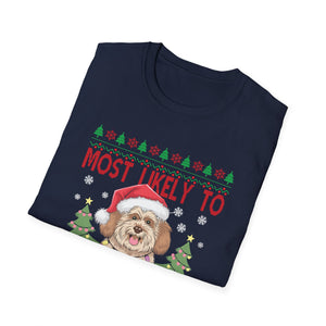 Most Likely To Decorate Her Dog Yorkie Christmas Pajamas Unisex Softstyle T-Shirt