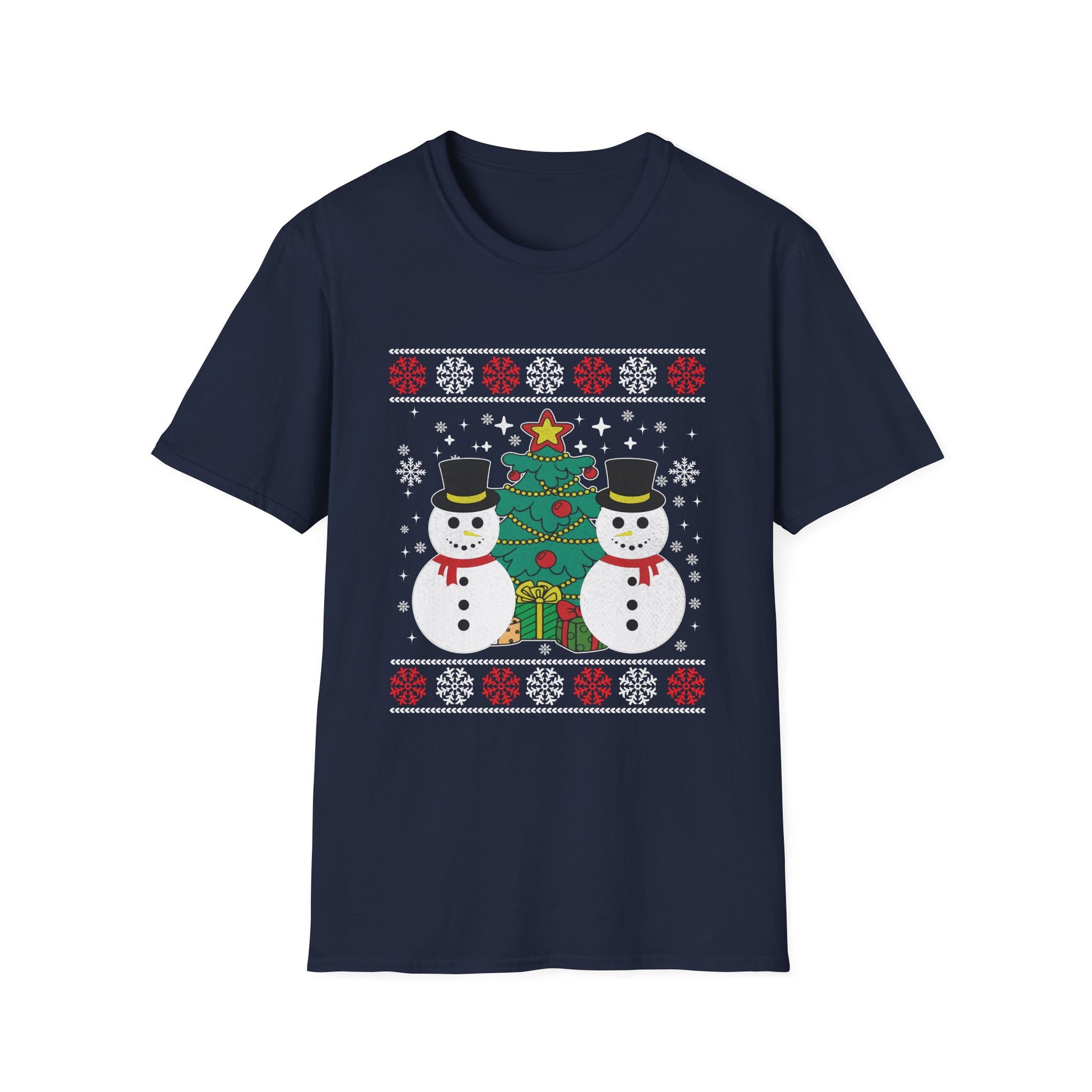 Christmas Snowmen T-Shirt — Festive Holiday Tree & Snowflake Tee