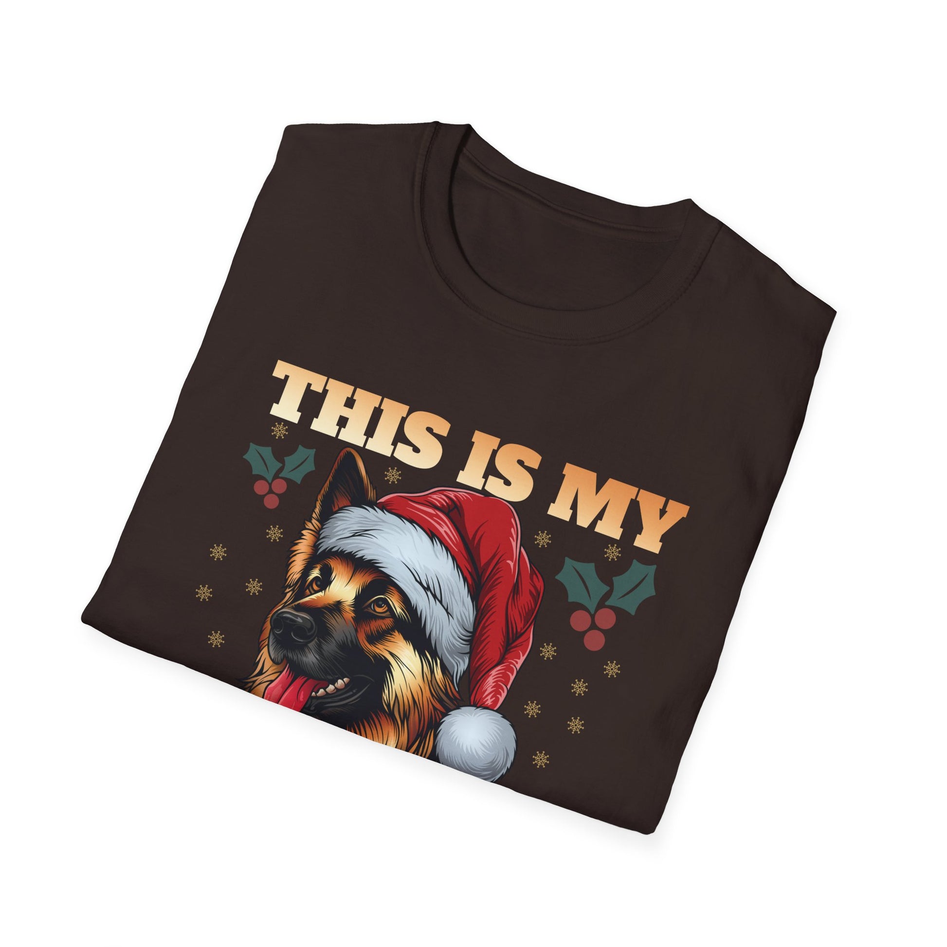 Christmas Pajama Shirt T‑Shirt – German Shepherd in Santa Hat (This Is My Christmas Pajama Shirt)