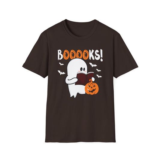 Halloween Ghost Booklover T-Shirt — "Booooks!" Cute Reading Pumpkin Tee