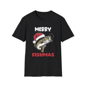Merry Fishmas T-Shirt — Funny Christmas Fishing Shirt with Santa Hat Bass