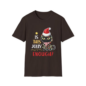 Is This Jolly Enough Black Cat Merry Christmas Tree Lights T-Shirt