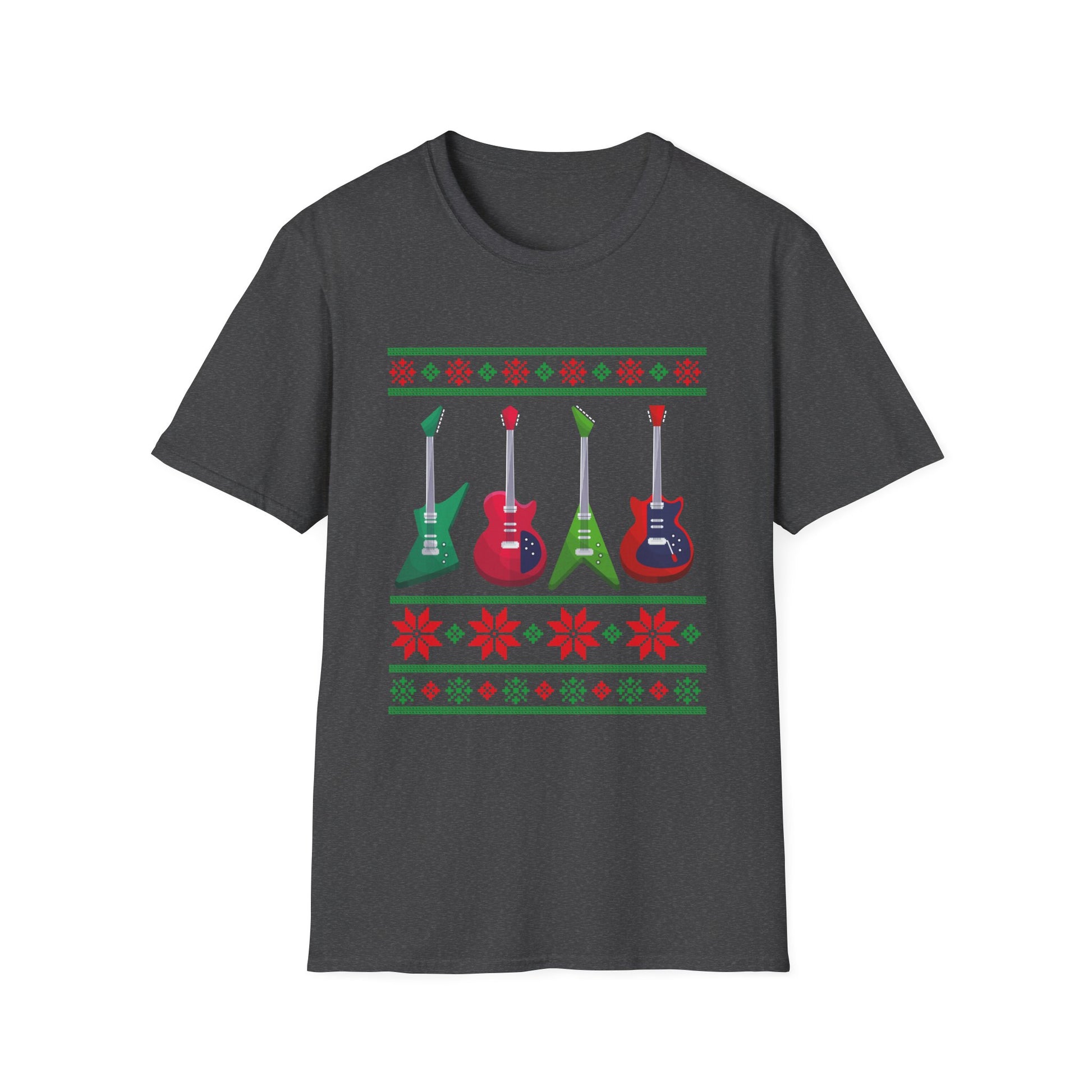Electric Guitar Christmas T-Shirt — Holiday Ugly Sweater Style for Musicians