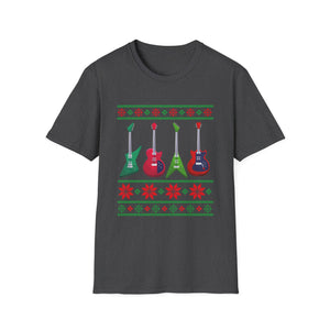 Electric Guitar Christmas T-Shirt — Holiday Ugly Sweater Style for Musicians