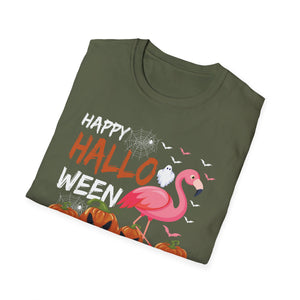 Happy Halloween Flamingo T-Shirt — Cute Pink Flamingo with Jack-O'-Lanterns Halloween Tee