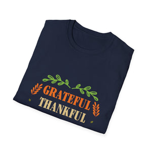 Grateful Thankful Blessed T‑Shirt — Thanksgiving Fall Shirt with Autumn Leaf Design  Unisex T-Shirt