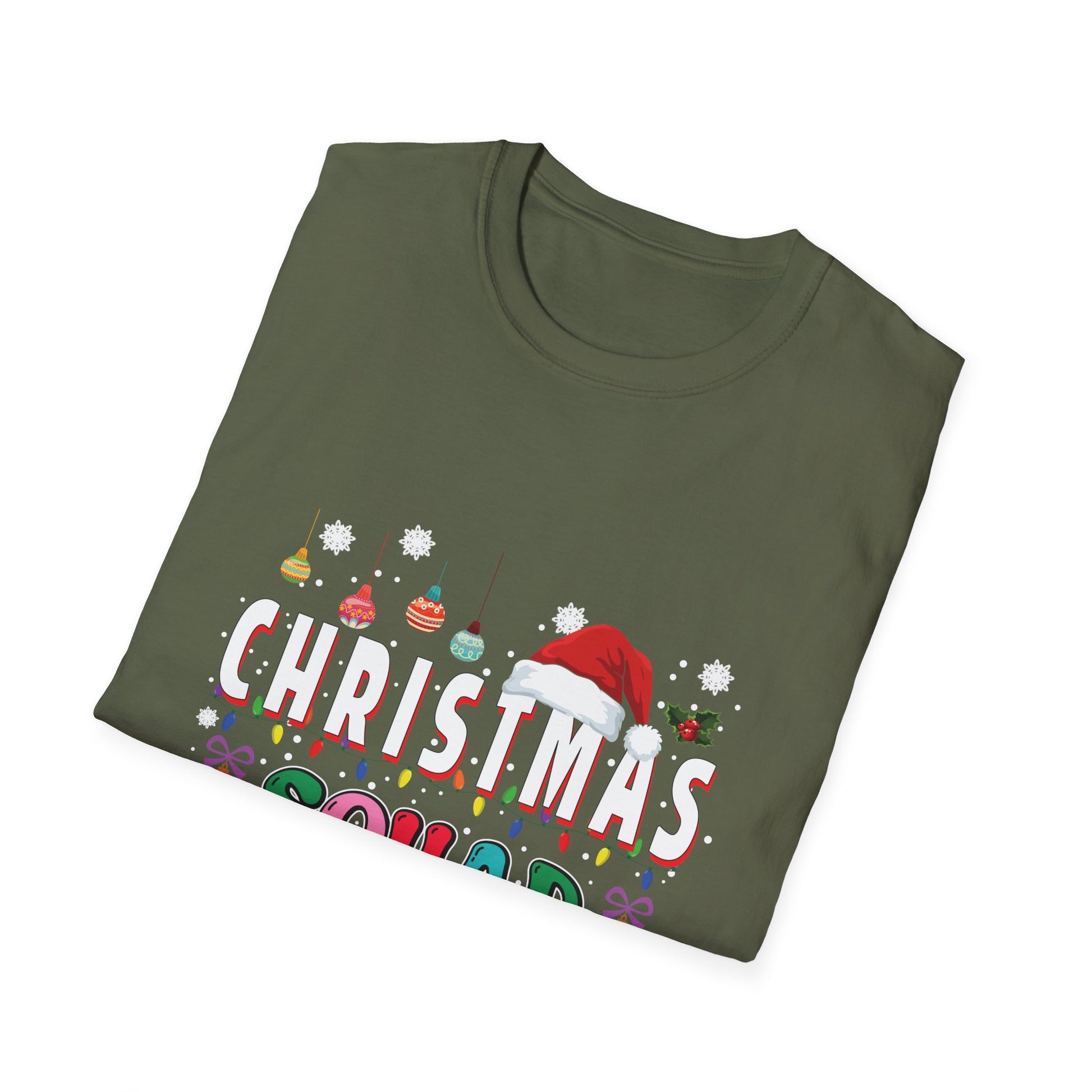 Christmas Squad T-Shirt — Festive Holiday Family Tee with Santa Hat & Ornaments