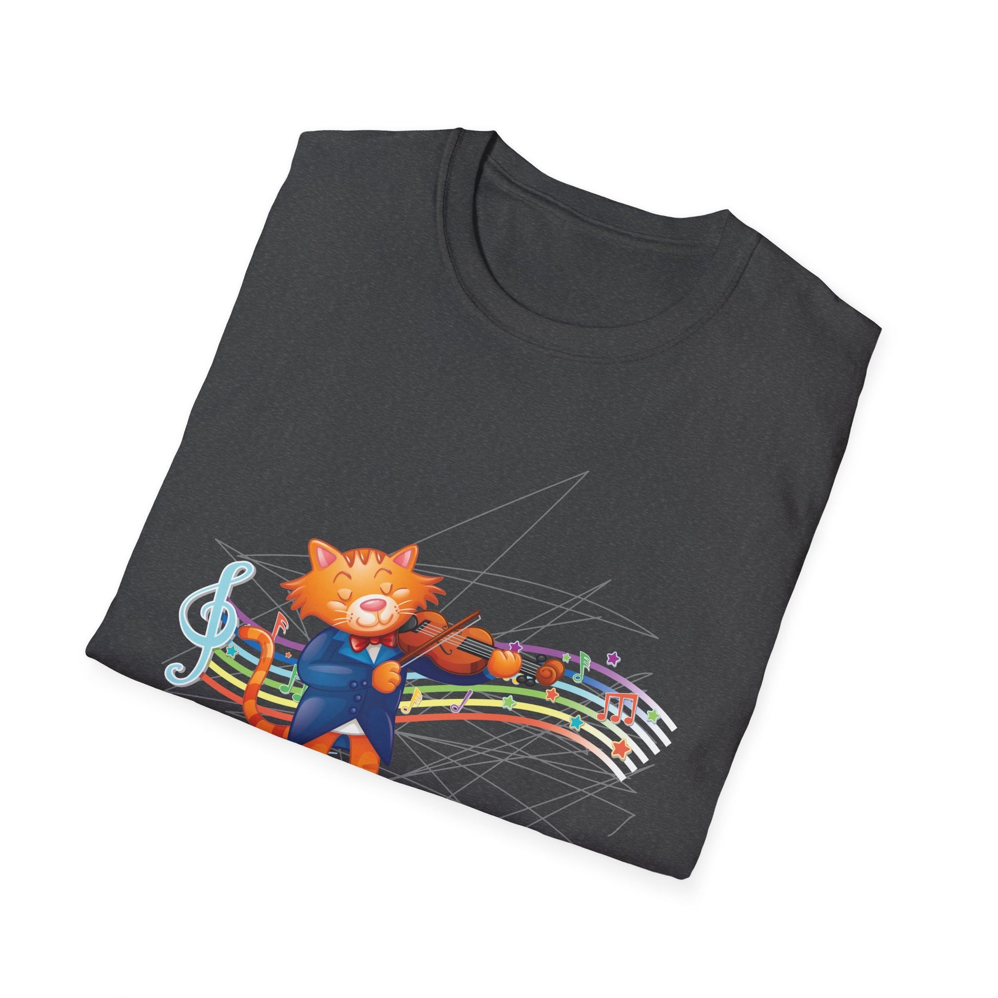 Cat Musician T-Shirt — Colorful Dancing Cat with Musical Notes