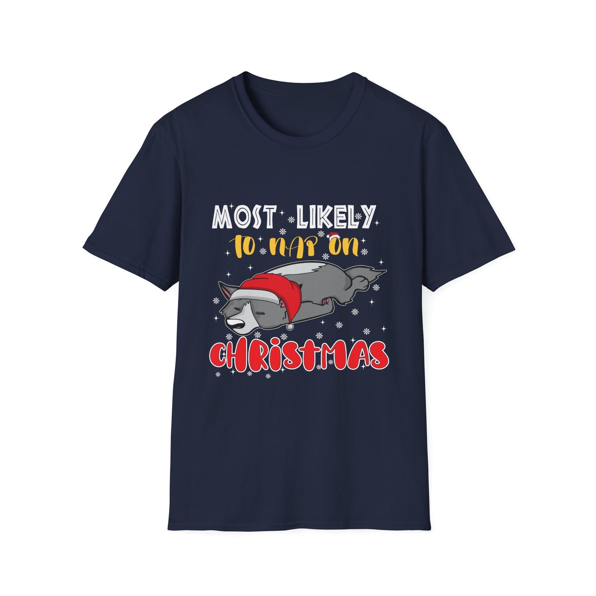 Most Likely To Nap On Christmas Funny Family Christmas Unisex Softstyle T-Shirt