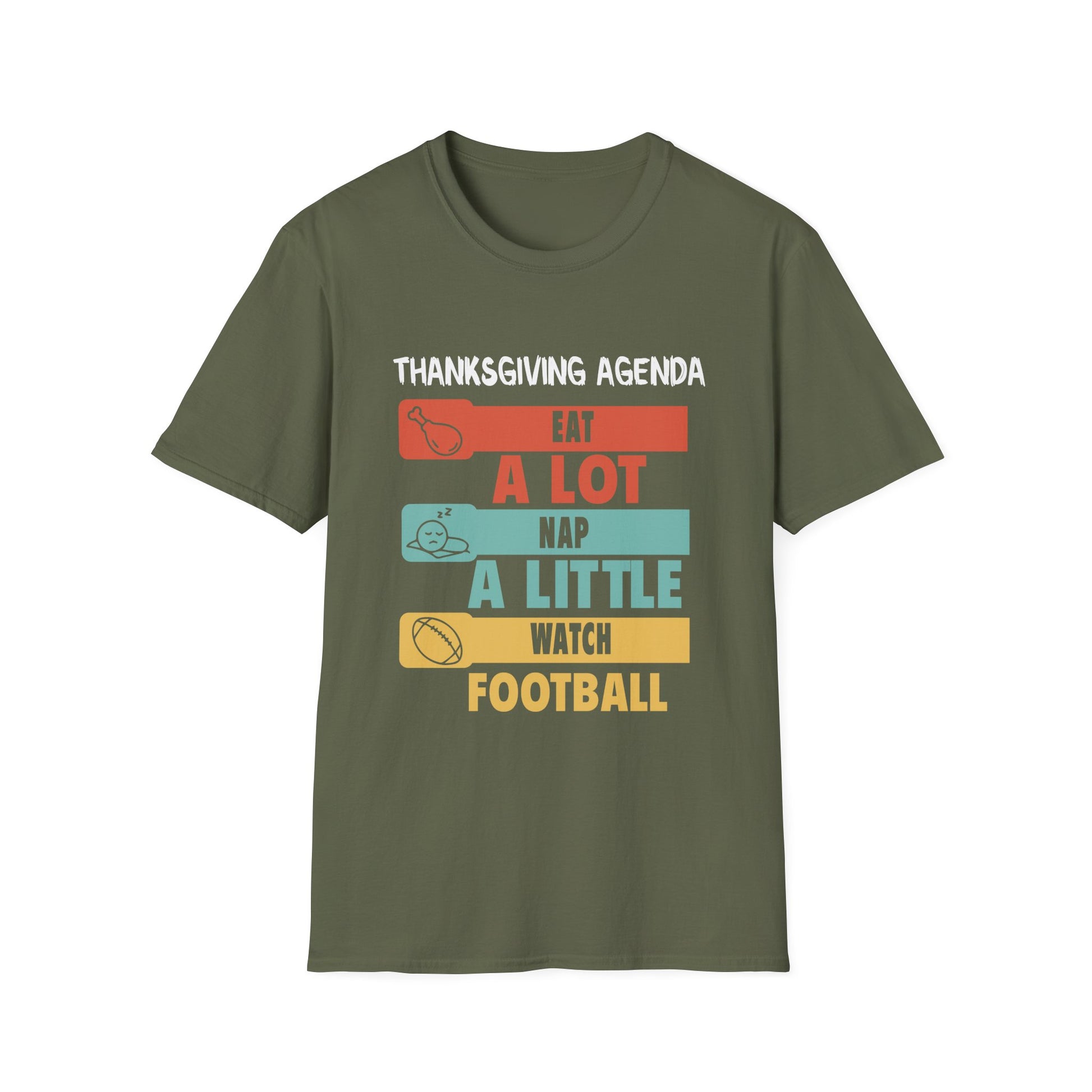 Thanksgiving Agenda T-Shirt — "Eat A Lot, Nap A Little, Watch Football"