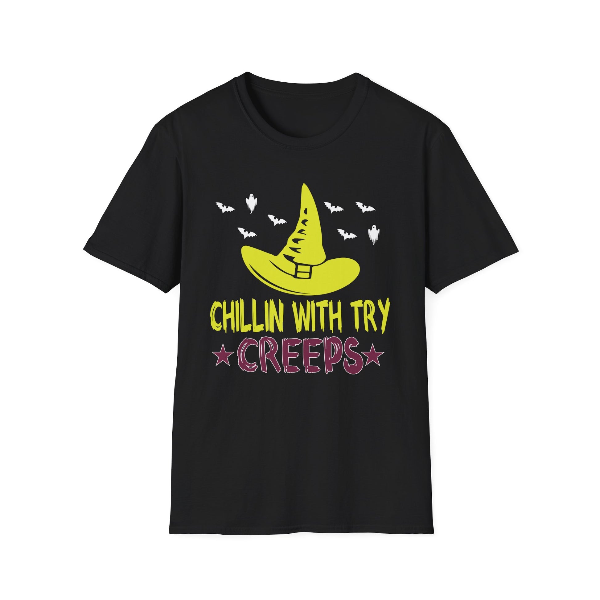 Halloween T-Shirt — "Chillin' With My Creeps" Witch Hat & Bats Graphic