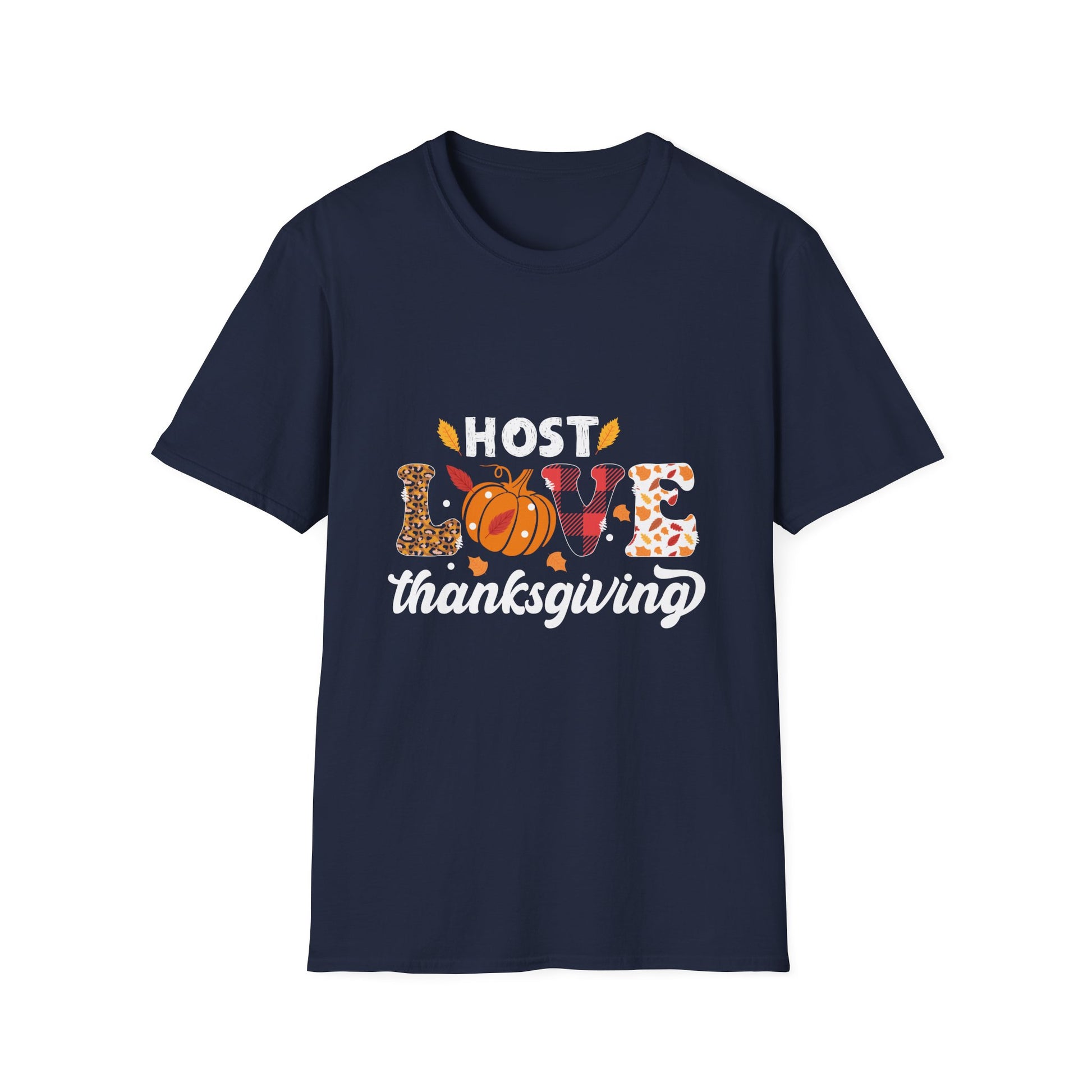 Thanksgiving Host Love T-Shirt — Pumpkin & Fall Leaves Holiday Tee