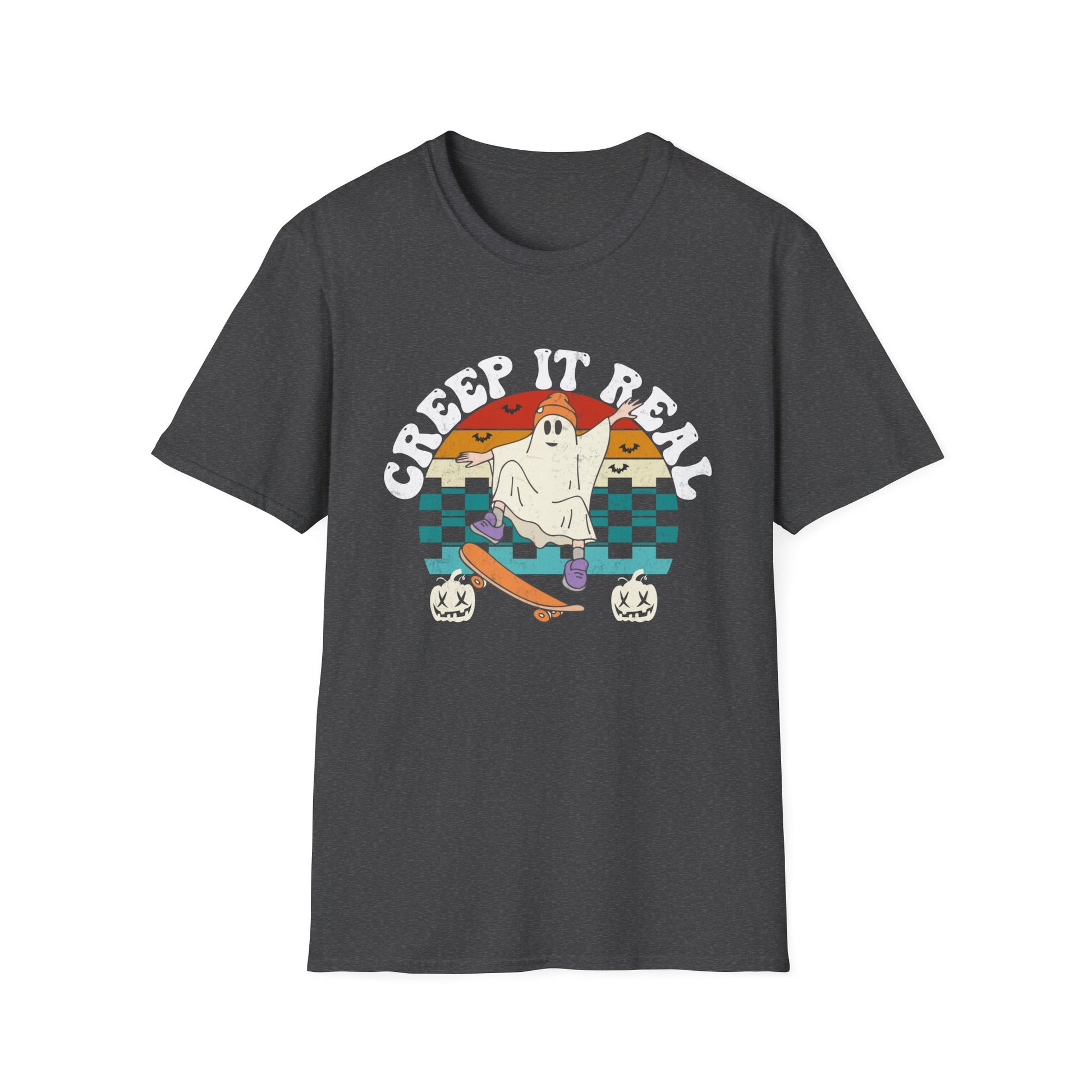 Creep It Real Skate Ghost T-Shirt — Retro Halloween Tee