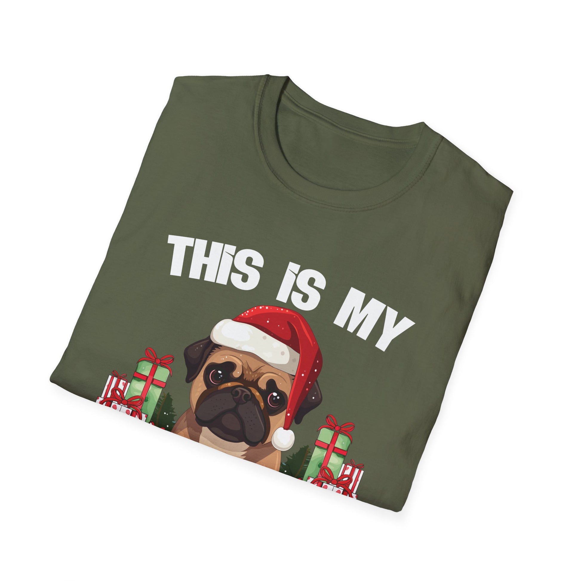 Christmas Pajama T‑Shirt — Cute Pug in Santa Hat Holiday Tee