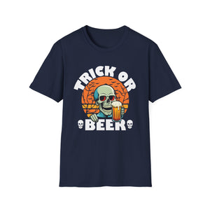 Trick or Beer T-Shirt — Halloween Skull Drinking Beer Graphic Tee