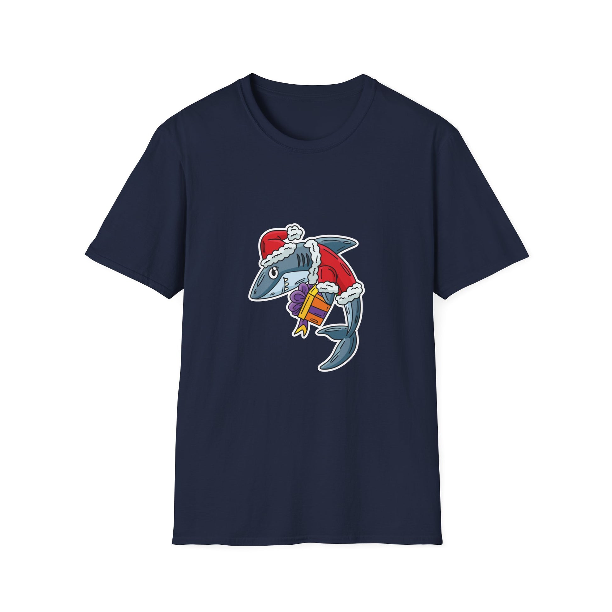 Christmas Shark Graphic T-Shirt — Santa Shark Holding Gifts Holiday Tee