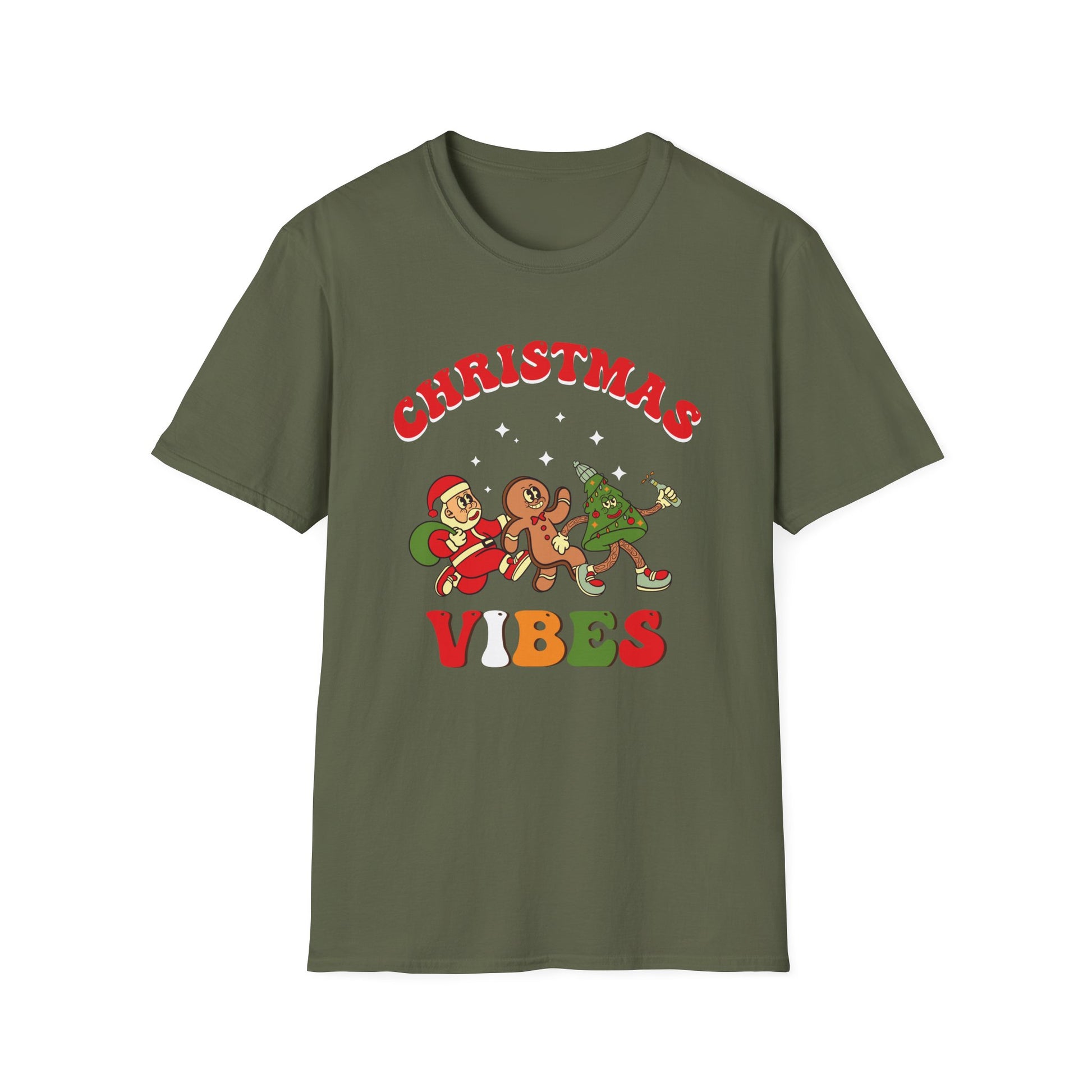 Christmas Vibes T-Shirt — Santa, Gingerbread & Elf Holiday Graphic Tee