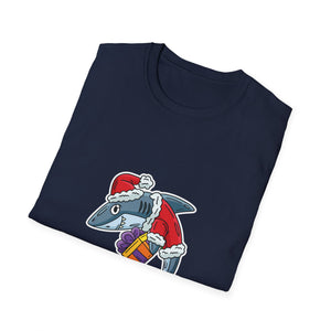 Christmas Shark Graphic T-Shirt — Santa Shark Holding Gifts Holiday Tee
