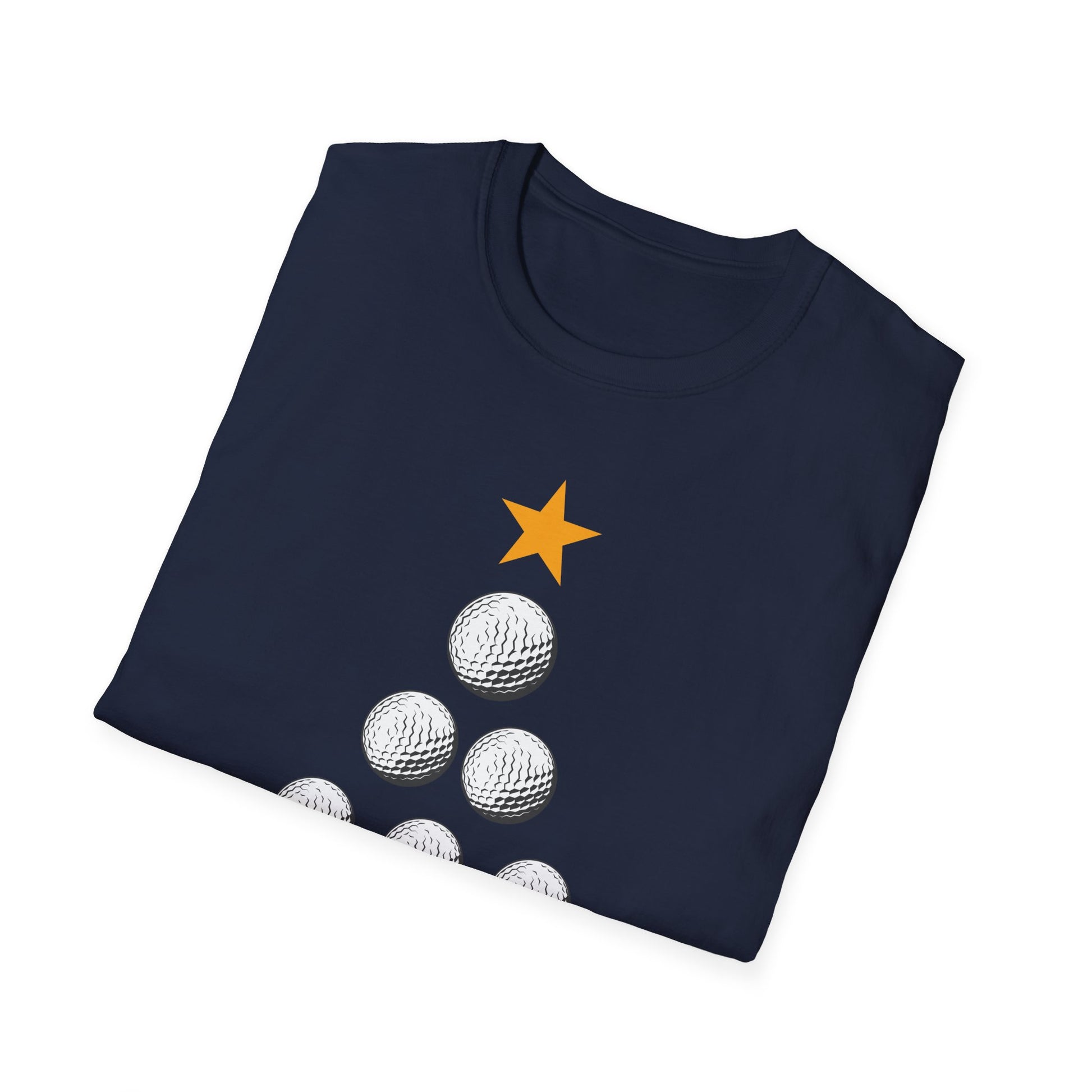Golf Christmas Tree T-Shirt — Golf Ball Tree with Crossed Clubs Holiday Tee