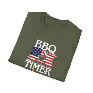BBQ Timer T-Shirt – Funny Grilling Shirt with American Flag & Doneness Levels (Rare, Medium, Well Done)