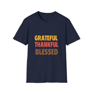 Grateful Thankful Blessed T-Shirt — Thanksgiving Fall Holiday Tee