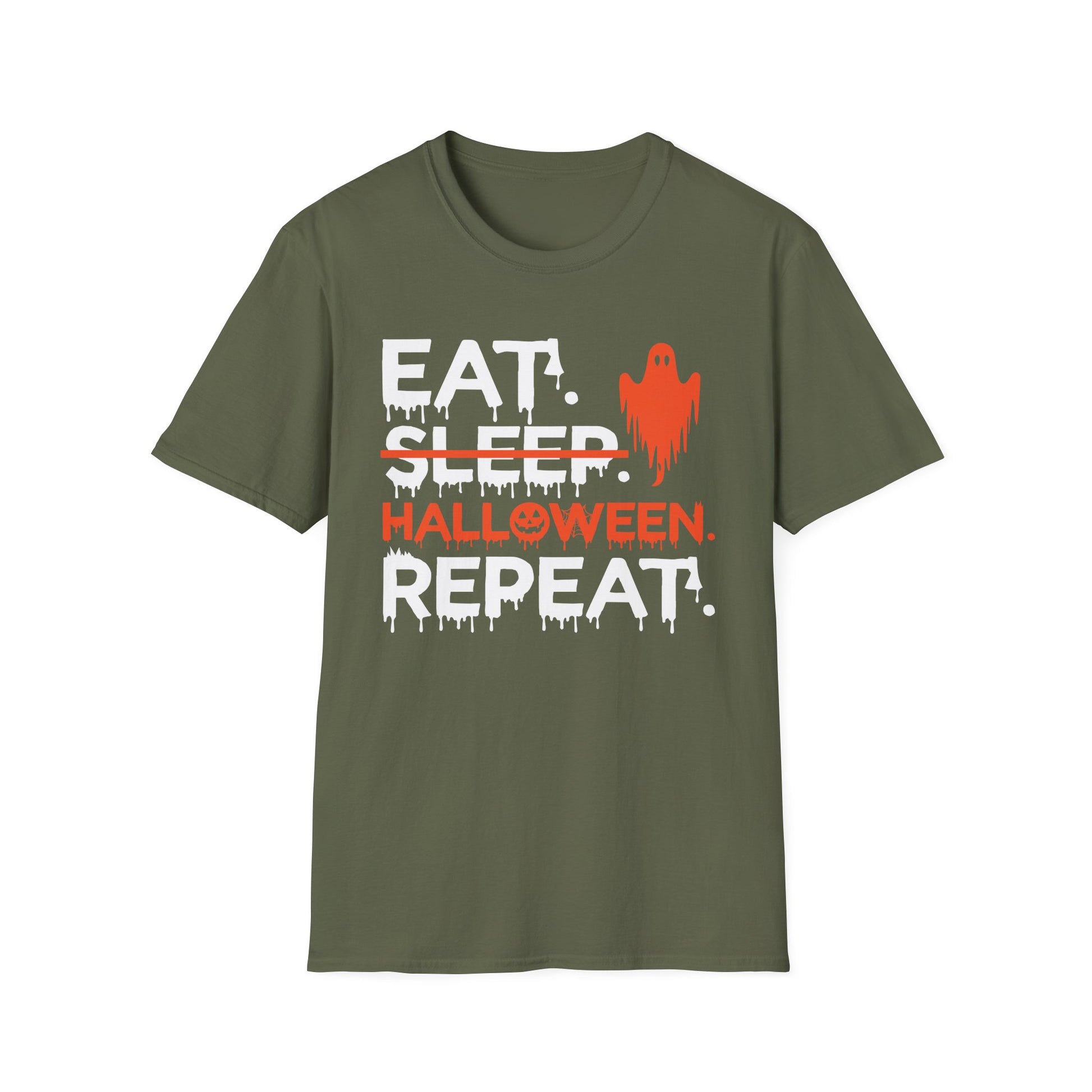Halloween T-Shirt - "Eat. Sleep. Halloween. Repeat." Ghost Graphic Tee