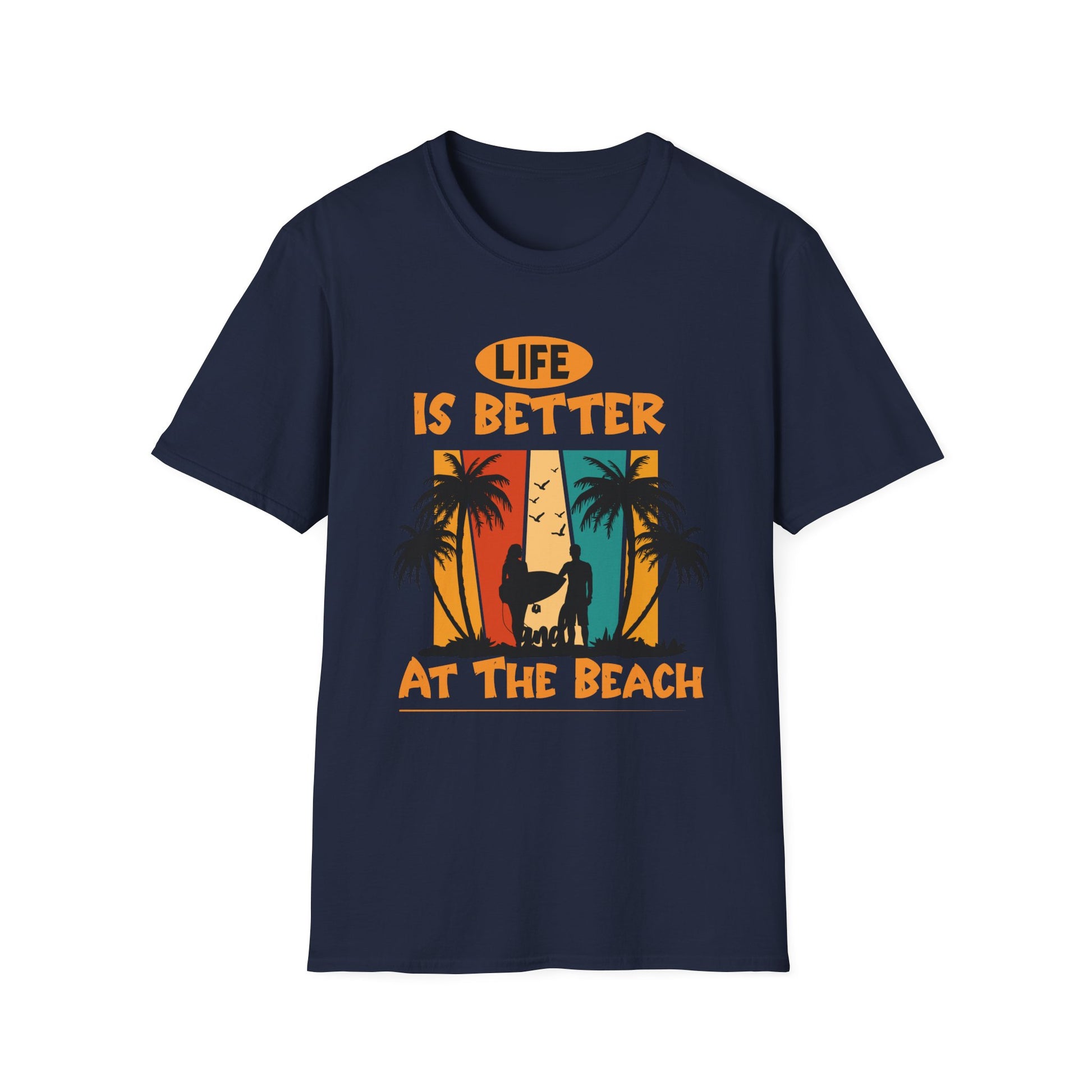 Life Is Better at the Beach T-Shirt — Retro Palm Tree Surf Cat Tee
