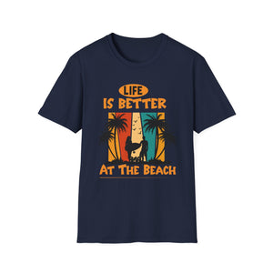 Life Is Better at the Beach T-Shirt — Retro Palm Tree Surf Cat Tee