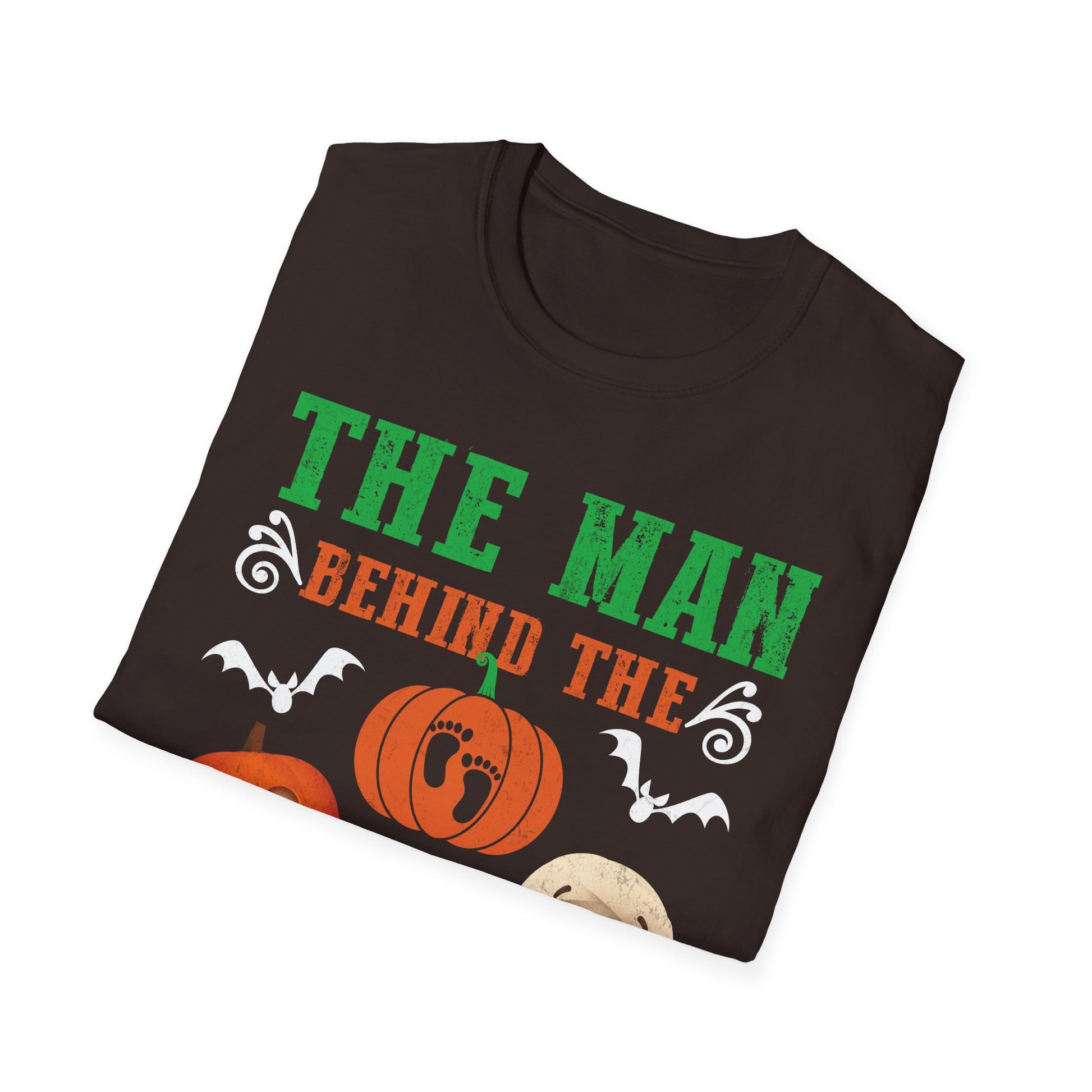 Halloween T-Shirt – "The Man Behind the Pumpkin" Cute Pumpkin & Mummy Dad Tee