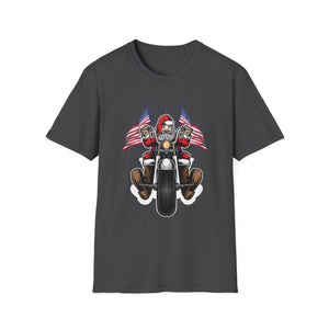 Santa Riding Motorcycle on Christmas - Biker US Flag Unisex Softstyle T-Shirt