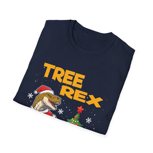 Tree Rex Christmas T-Shirt — Funny Santa T-Rex Decorating Tree Holiday Tee