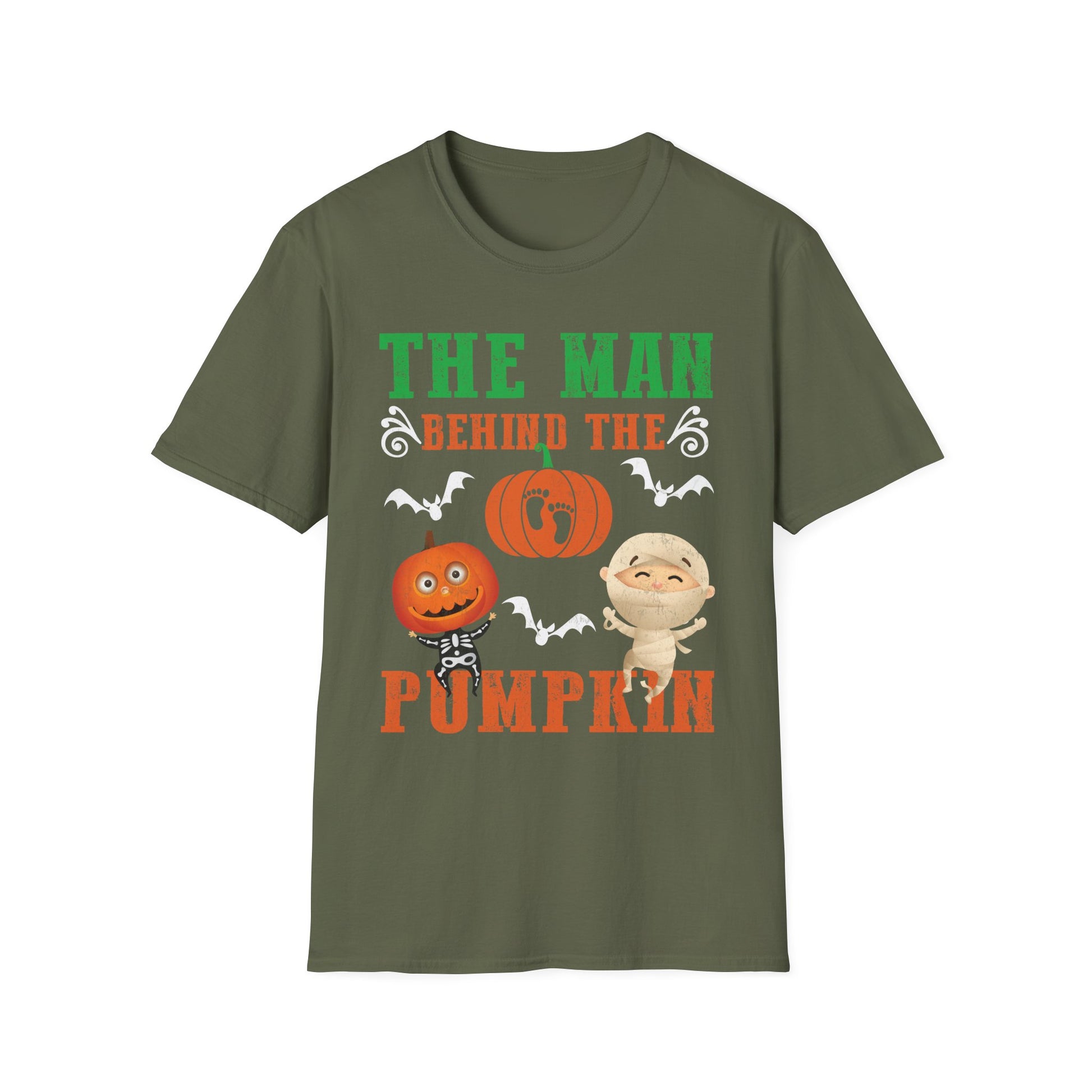 Halloween T-Shirt – "The Man Behind the Pumpkin" Cute Pumpkin & Mummy Dad Tee