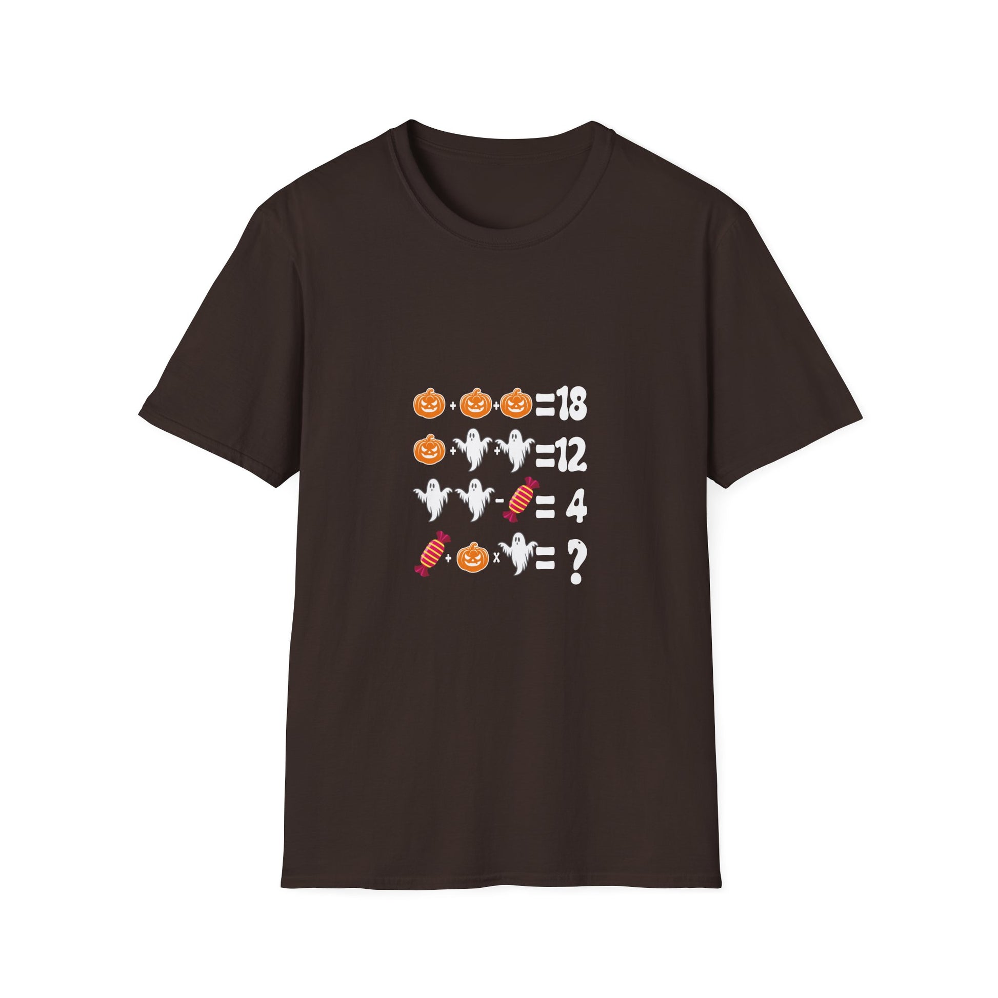 Halloween Math Puzzle T-Shirt — Pumpkin, Ghost & Candy Riddle Tee
