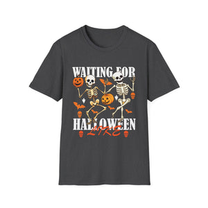 Waiting For Halloween Like T-Shirt — Dancing Skeletons & Pumpkin Halloween Tee
