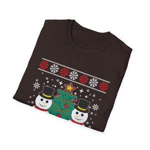 Christmas Snowmen T-Shirt — Festive Holiday Tree & Snowflake Tee