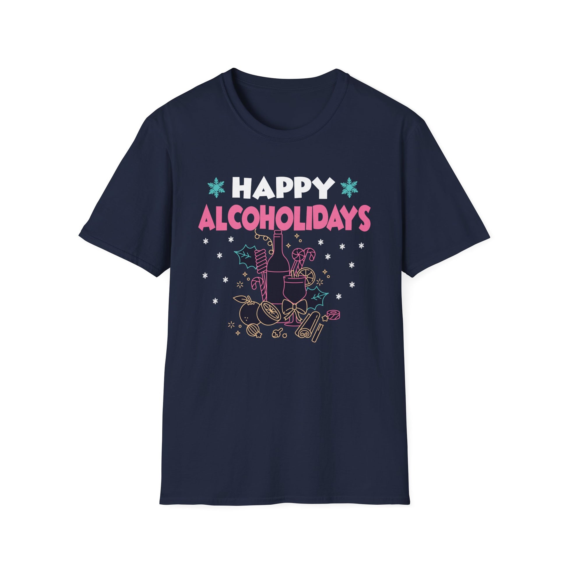 Happy Alcoholidays T‑Shirt — Funny Holiday Drinking Graphic Tee