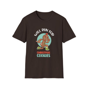 Will Run For Christmas Cookies T-Shirt — Funny Gingerbread Running Holiday Tee