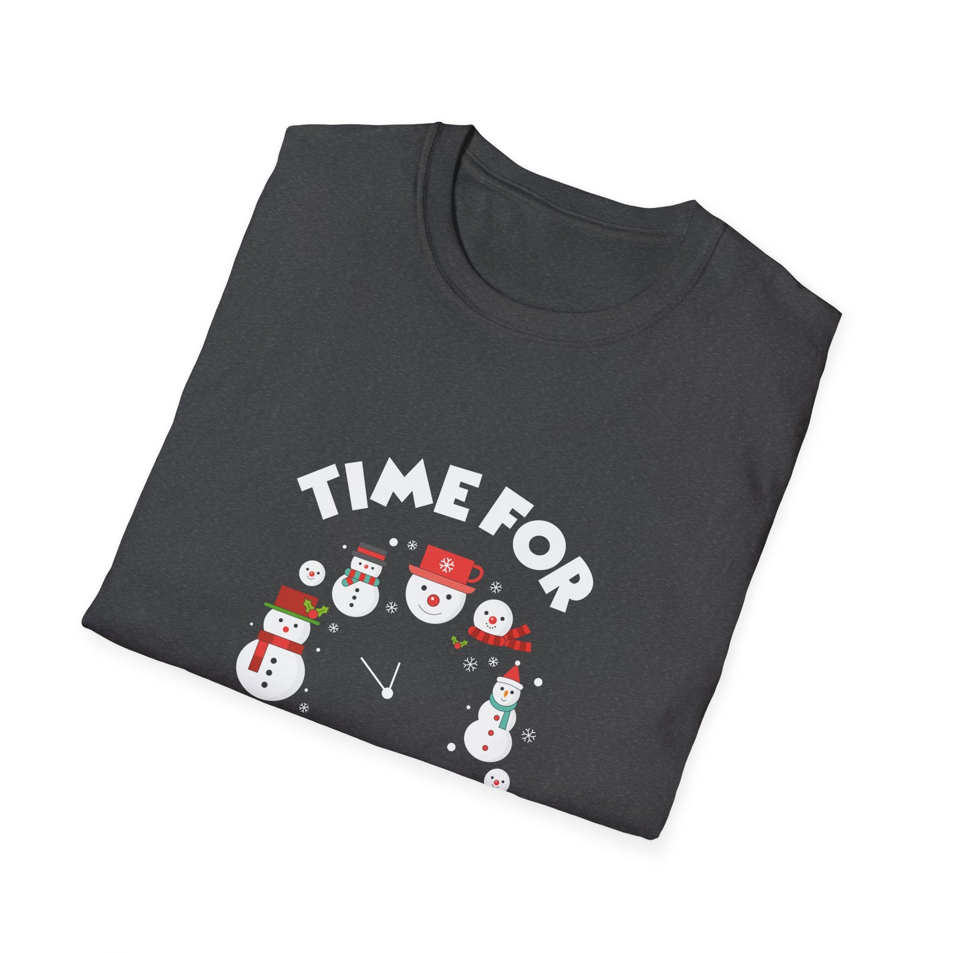 Christmas T-Shirt — "Time for Christmas" Snowman Clock Holiday Tee