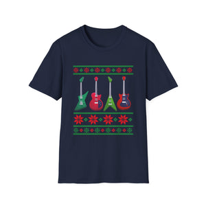 Electric Guitar Christmas T-Shirt — Holiday Ugly Sweater Style for Musicians