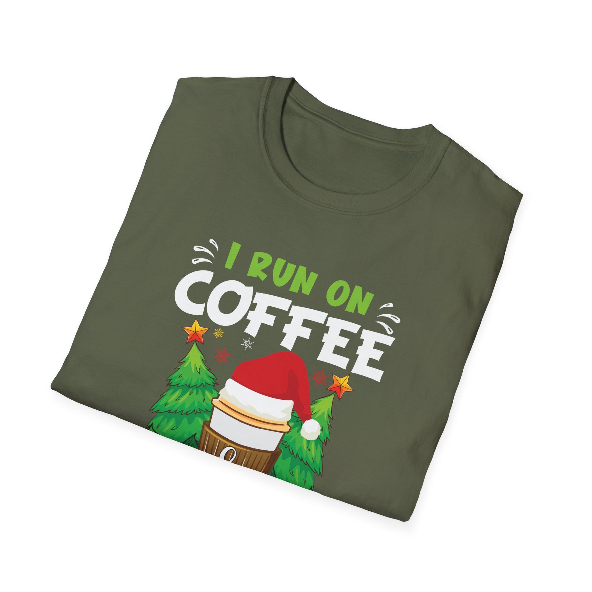 Christmas Coffee Tee — "I Run on Coffee & Christmas Cheer" Holiday T-Shirt