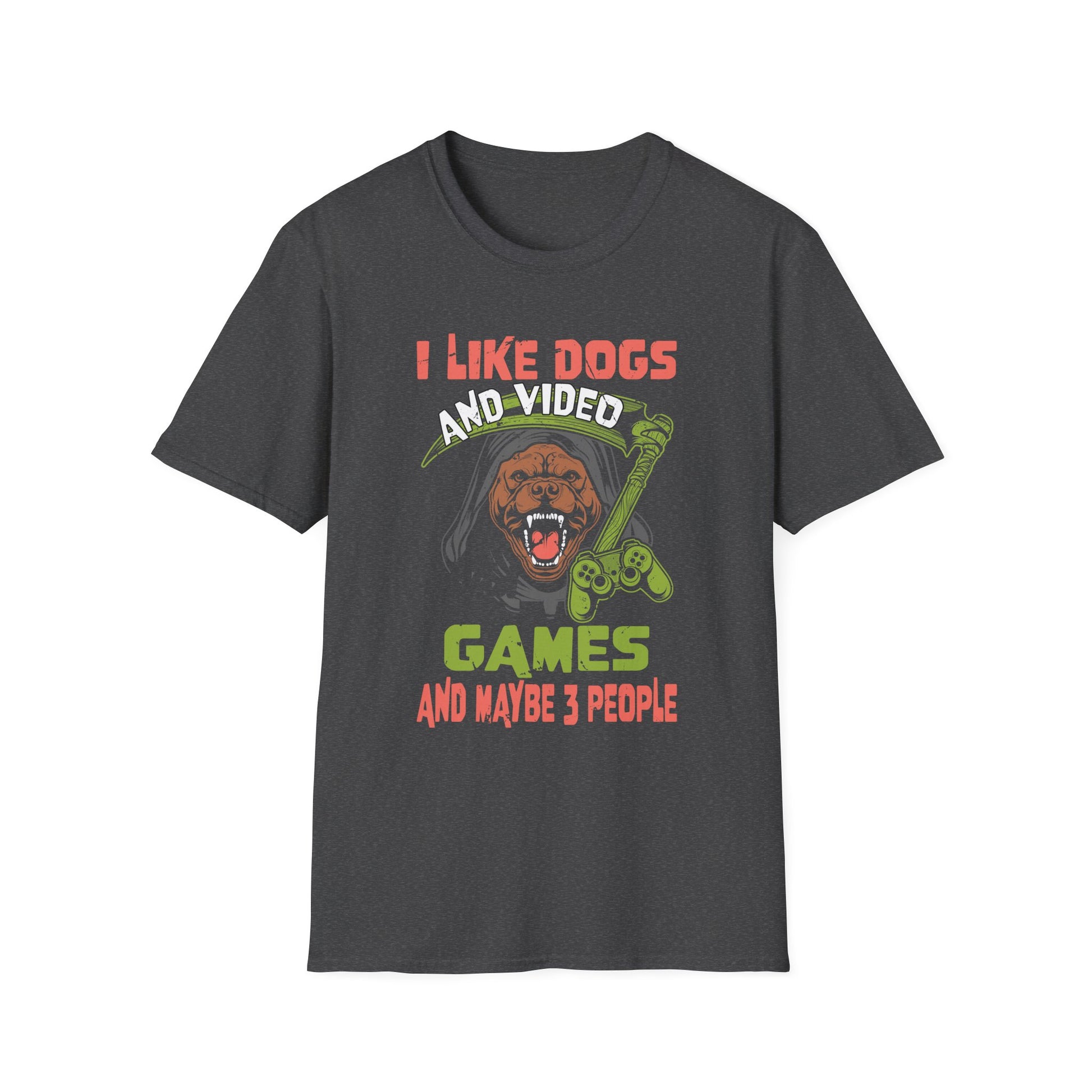 I like dogs and video games and maybe 3 people Unisex T-Shirt