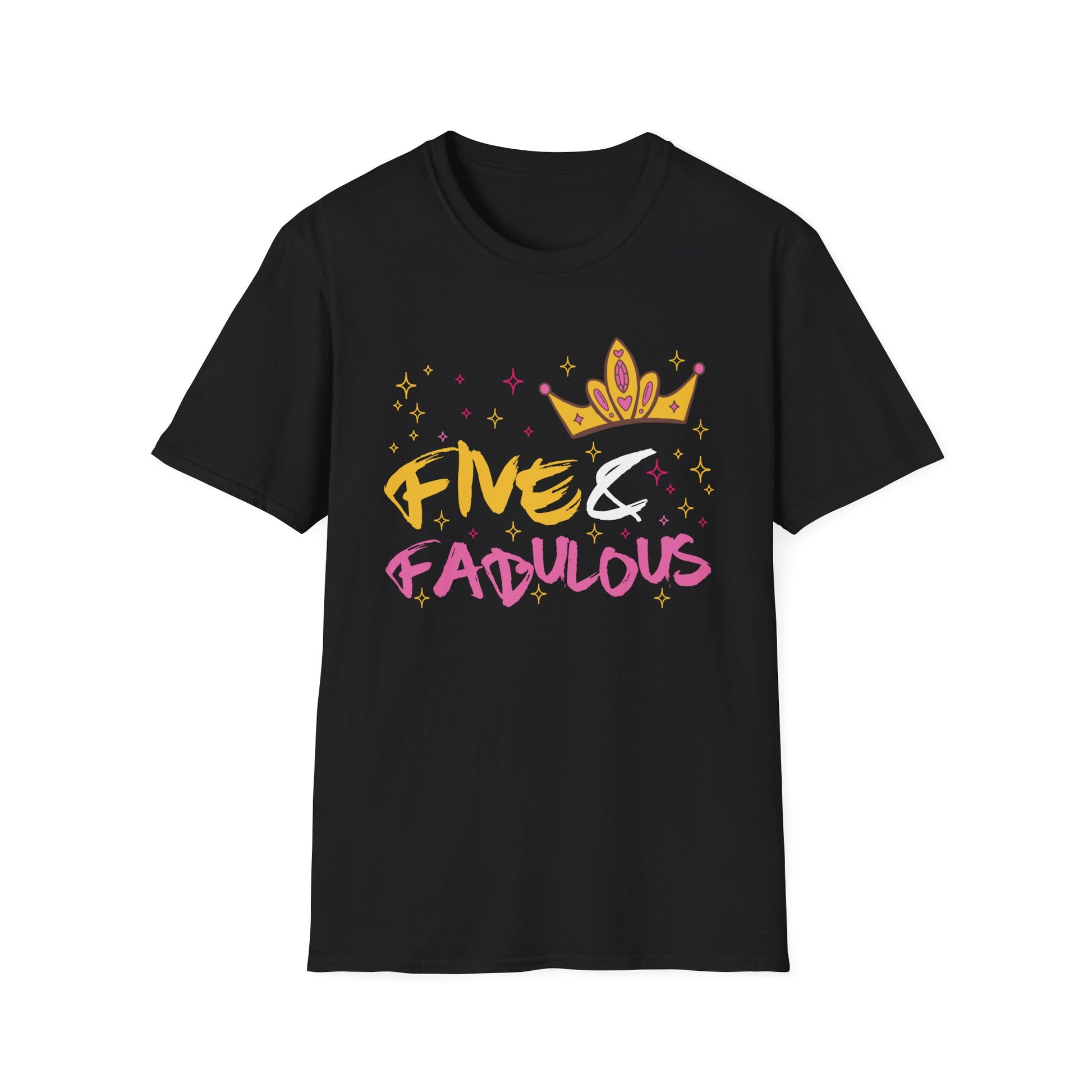 Birthday Tee — "Five & Fabulous" Girls' 5th Birthday T-Shirt with Crown Graphic