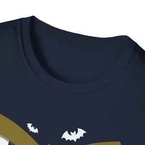 Scary Halloween Monster Face T-Shirt — Creepy Grinning Design with Spider Web