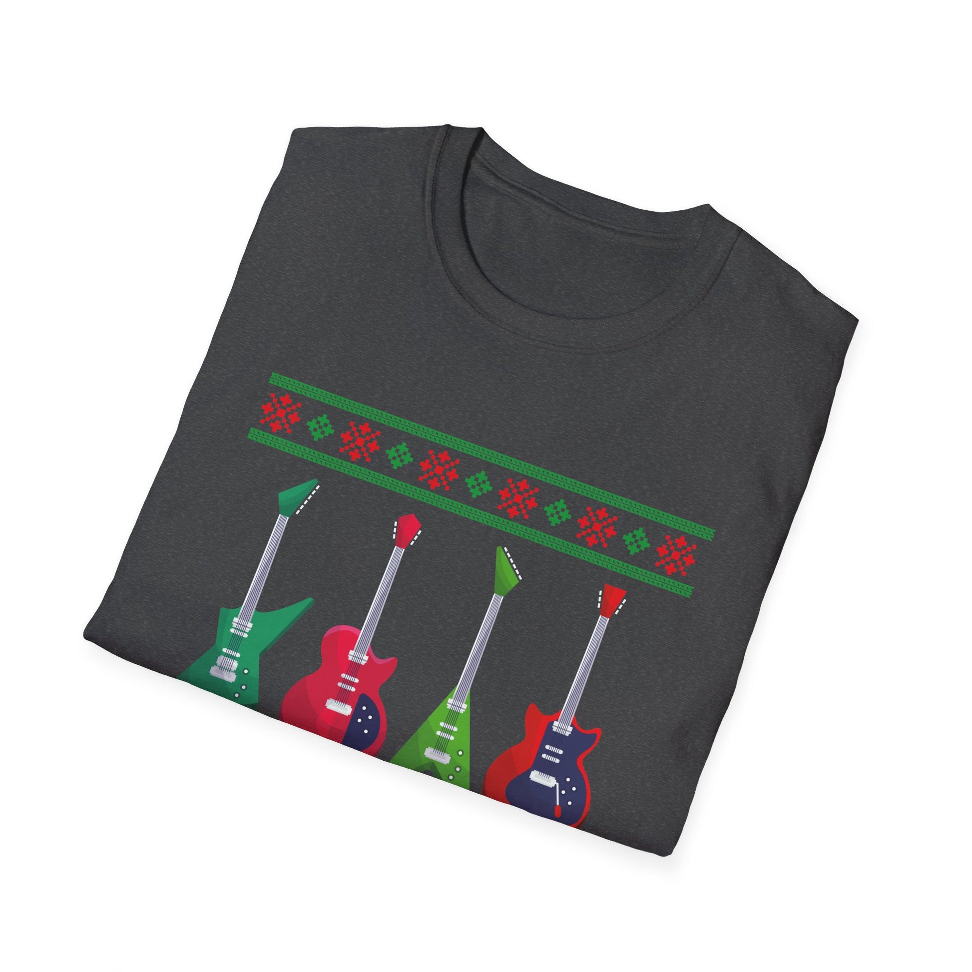 Electric Guitar Christmas T-Shirt — Holiday Ugly Sweater Style for Musicians