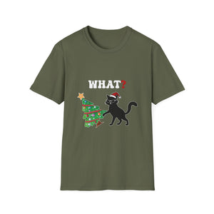 Funny Black Cat Gift Pushing Christmas Tree Over Cat What Unisex Softstyle T-Shirt