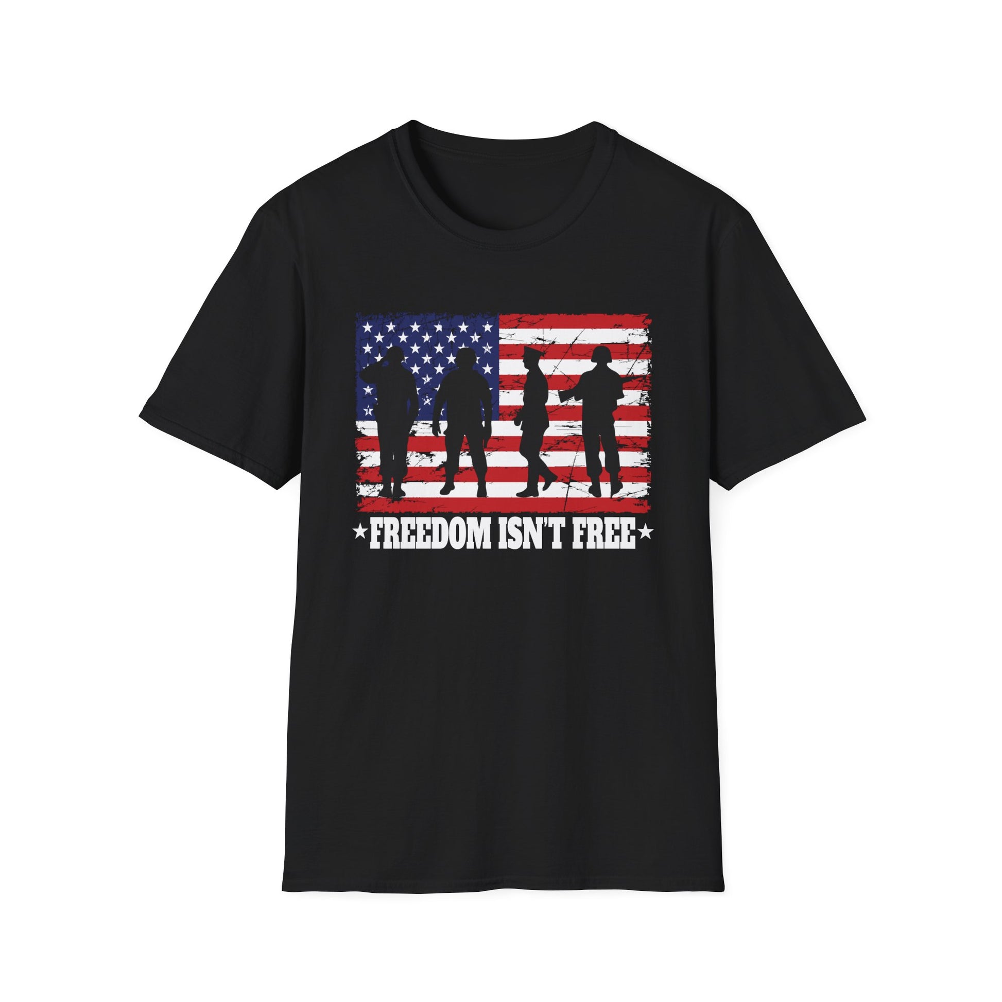 T-Shirt - "Freedom Isn't Free" American Flag Military Silhouette Tee