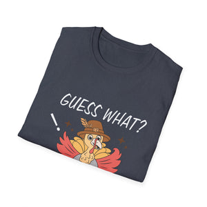 Funny Thanksgiving T-Shirt — “Guess What? Turkey Butt!” Cartoon Turkey Holiday Tee  Unisex T-Shirt