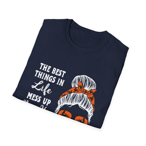 T-Shirt — “The Best Things in Life Mess Up Your Hair” Messy Bun Graphic Tee