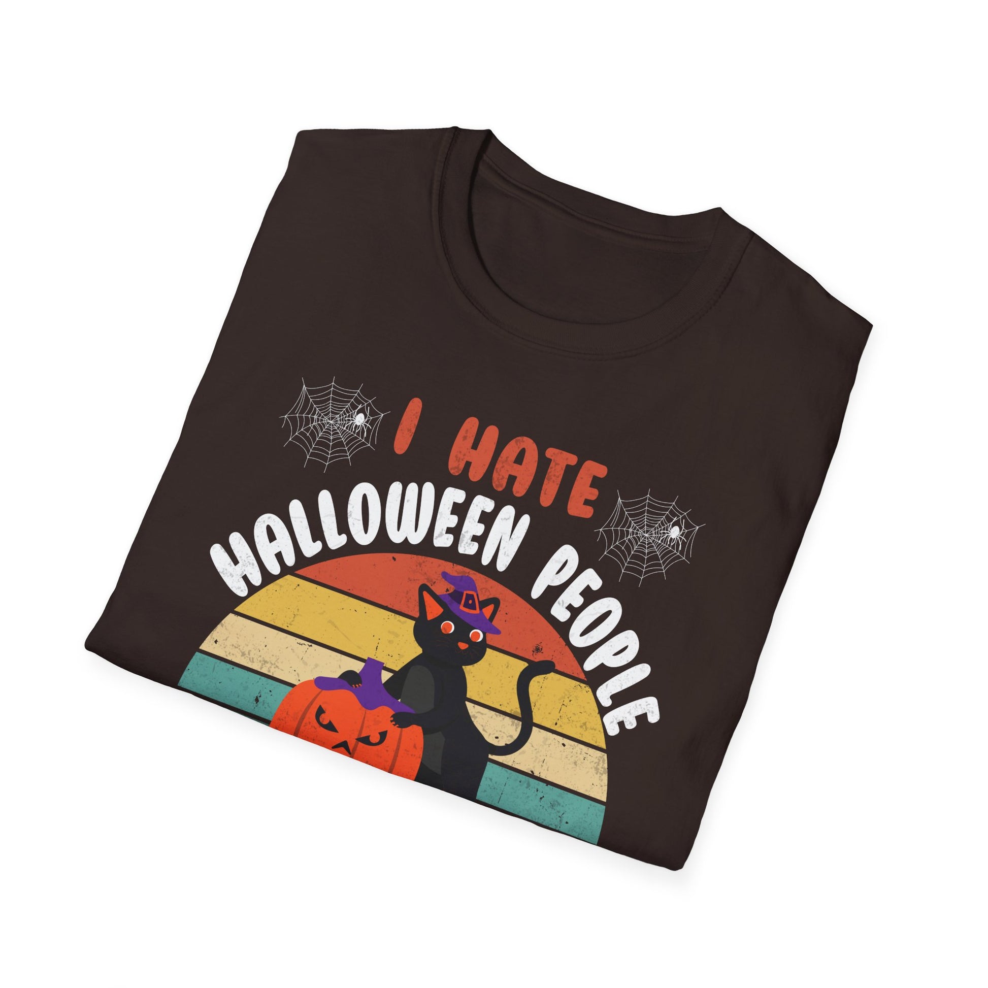 Halloween Cat T-Shirt — "I Hate Halloween People and Halloween and People" Funny Retro Tee