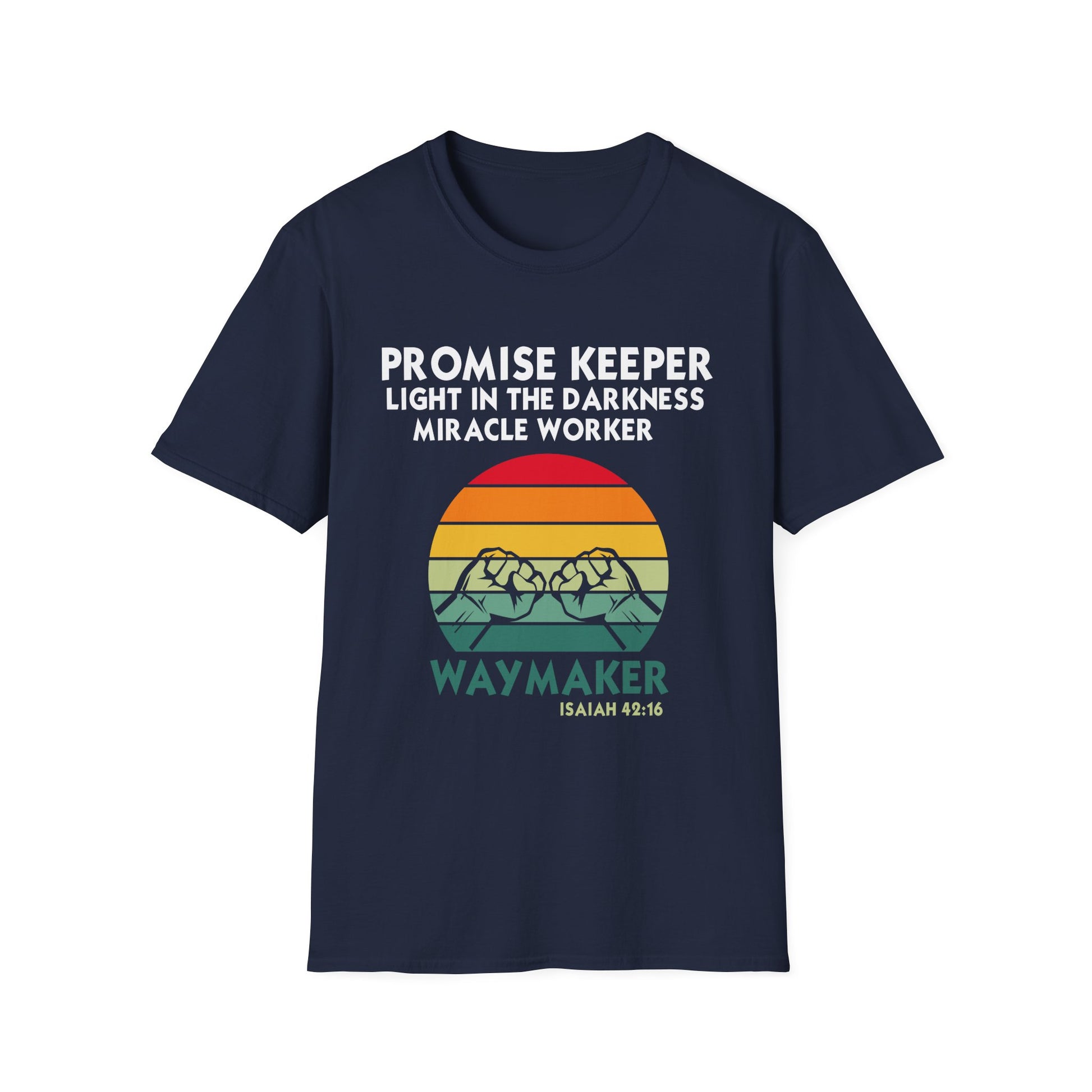 Waymaker Christian T-Shirt – "Promise Keeper, Light in the Darkness" Inspirational Tee (Isaiah 46:16)